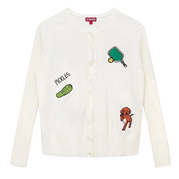 STAUD Sweaters - Staud Women’s Pickler Sweater Pickleball Graphic Embroidered Cardigan M NWT